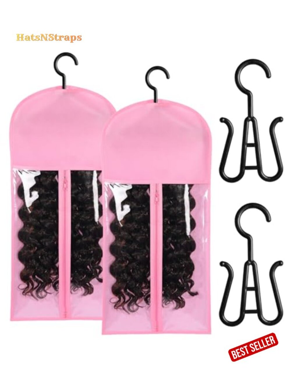 Wig Storage Bags with Hanger, 2 Pack, Pink